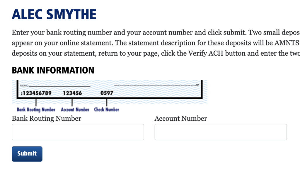 Enter bank information